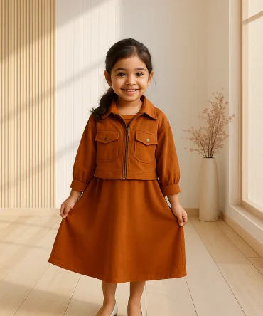 Brown Zip Jacket & Skirt Set